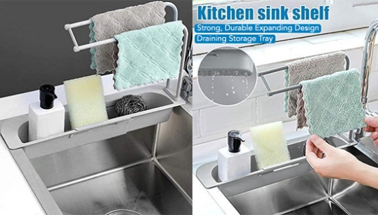 Sliding Sink Organizer with Towel Hanger