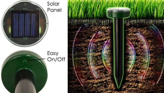 This solar-powered mole and gopher chaser repels unwanted burrowing rodents with the strongest and least expensive power available - the sun. It's solar-powered and maintenance-free!